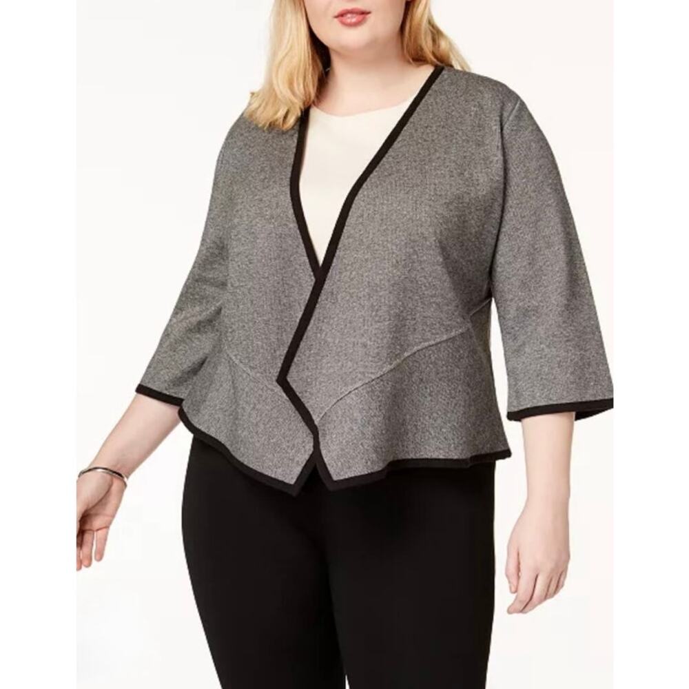Alfani Cotton Blend‎ Gray Drape Front 3/4 Sleeve Cardigan Chic Office Wear 1X